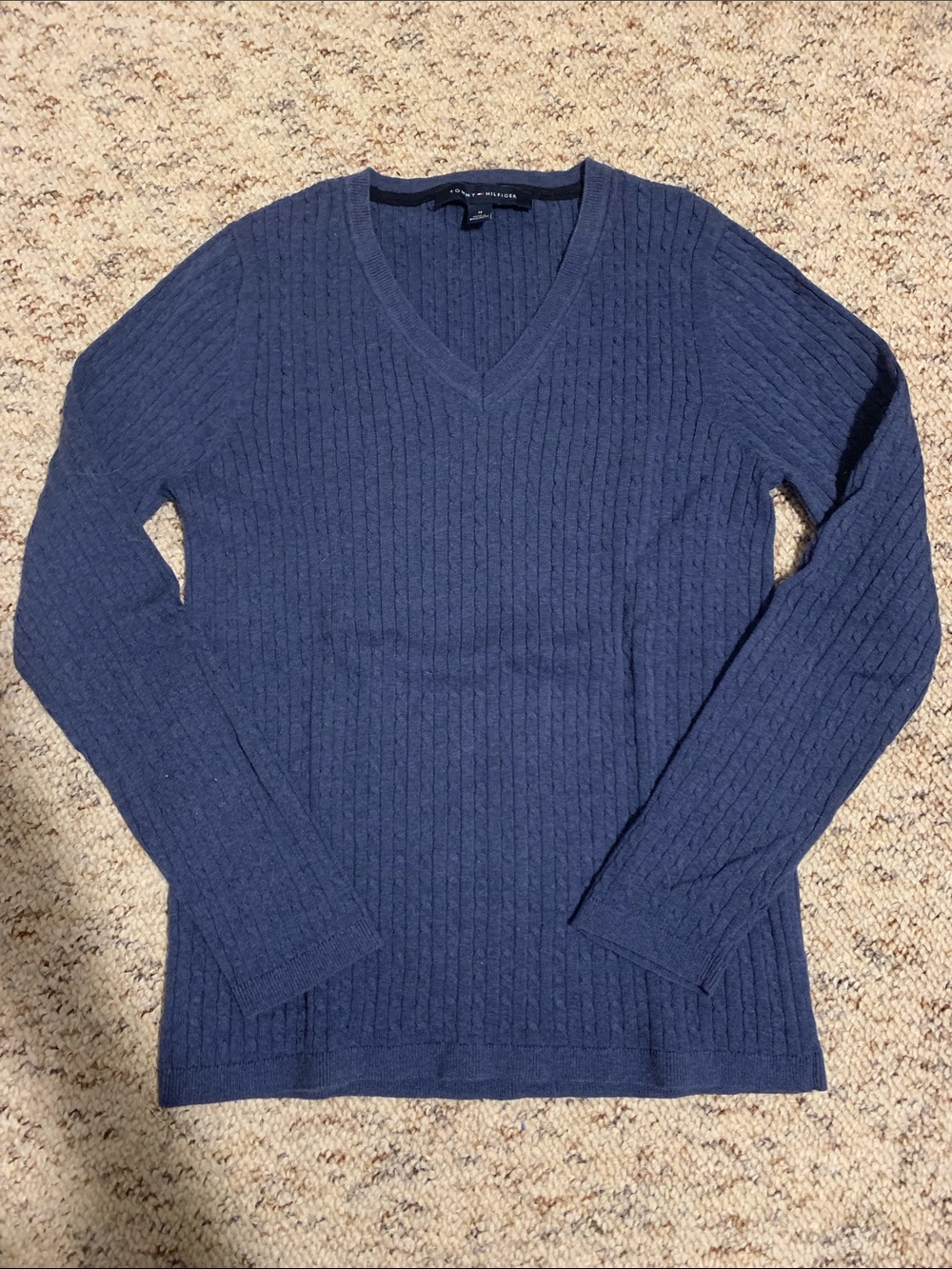 Tommy Hilfiger Men's Navy V-Neck Cable Knit Pullover